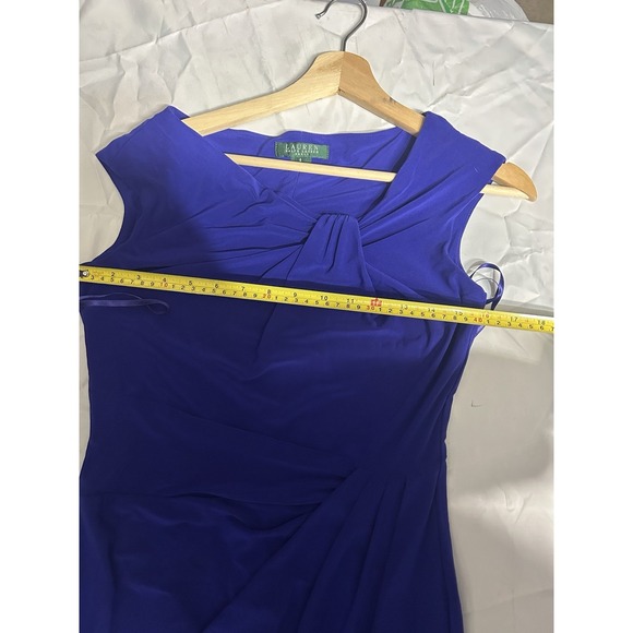 Lauren Ralph Lauren Blue Satin Wiggle Dress Sz 6 Ruched Sheath Cocktail Event - Picture 5 of 10